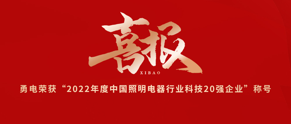 喜報！勇電榮獲“2022年度中國照明電器行業(yè)科技20強企業(yè)”稱號